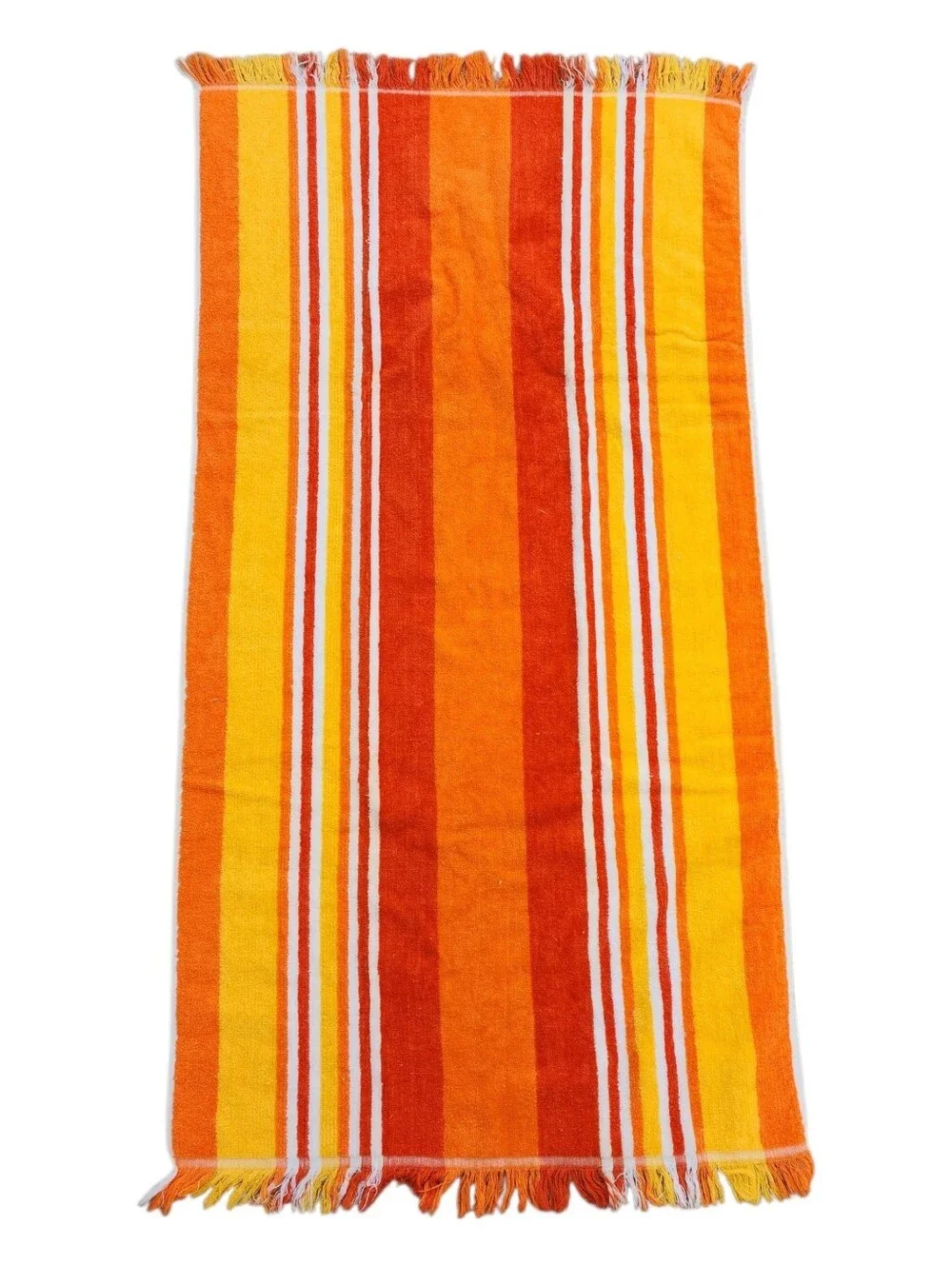 Vtg. Cannon Vibrant Striped Bath Towel Orange Gold White Fringed Cotton 22